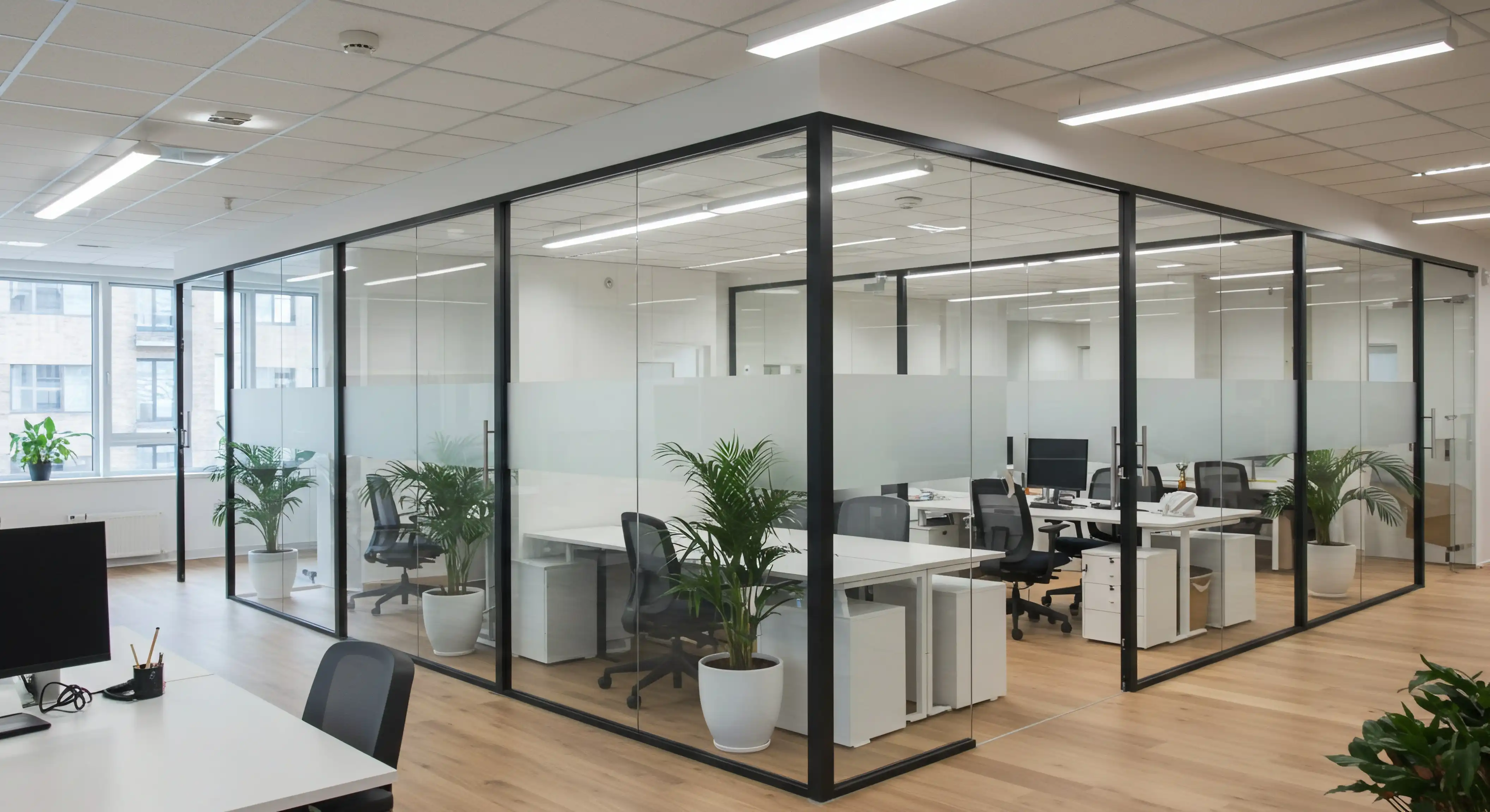 Modern glass computer office cubicles
