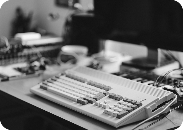 Closeup of keyboard in black and white